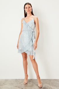 Trendyol Ice Gray Polka Dot Dress TPRSS19EL0027