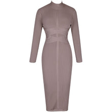 Load image into Gallery viewer, Ocstrade Bodycon Dress 2020 Nude Turtleneck Rayon Long Sleeve Bandage Dress High Quality Ribbed Womens Midi Bandage Dress Sexy
