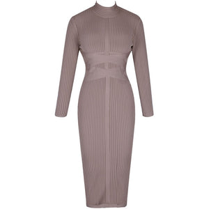 Ocstrade Bodycon Dress 2020 Nude Turtleneck Rayon Long Sleeve Bandage Dress High Quality Ribbed Womens Midi Bandage Dress Sexy