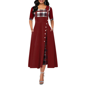 Elegant Long Dress Women spring Plaid Print Party Dress Irregular Vintage Dresses Ladies Button A-Line 2020 New fashion Dress